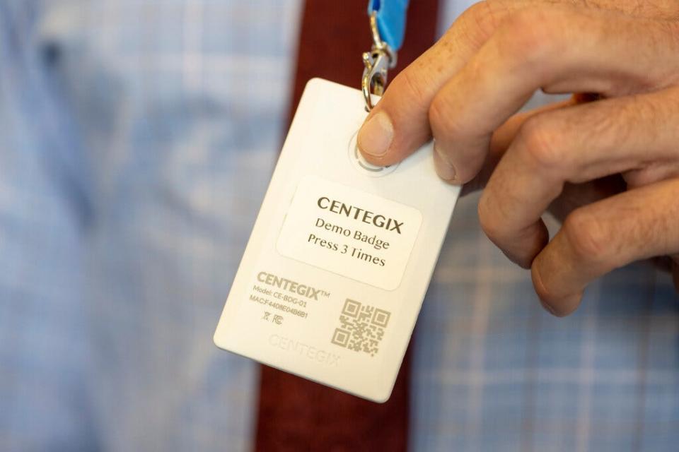 The new Centegix alert badge allows teachers and staff to signal in the case of an emergency.