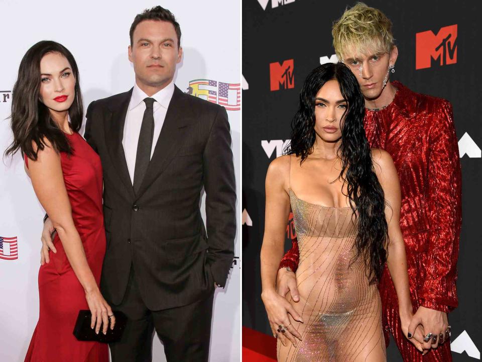 <p>Paul Archuleta/FilmMagic ; Kevin Mazur/MTV VMAs 2021/Getty</p> Megan Fox and Brian Austin Green at Ferrari