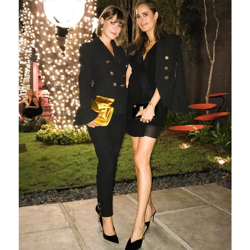 Louise Roe And Jenny Cipoletti In The Sadie Double-Breasted Bell-Sleeve Twill Blazer