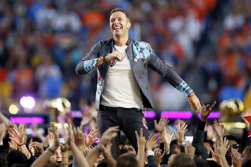 Chris Martin of Coldplay performs during the Pepsi Super Bowl 50 Halftime Show at Levi’s Stadium on February 7, 2016 in Santa Clara, California.  (Photo: Ezra Shaw/Getty Images)