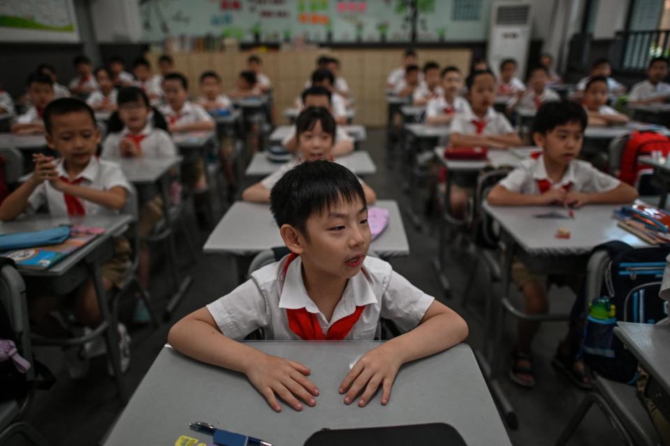 Une classe d'école primaire de la rue Changchun à Wuhan, dans la province centrale du Hubei en Chine, le 4 septembre 2020, lors d'une visite médiatique organisée par les autorités locales. (Photo d'illustration) - Hector Retamal - AFP