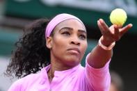 US Serena Williams serves to Czech Republic's Andrea Hlavackova during the women's first round at the Roland Garros 2015 French Tennis Open in Paris on May 26, 2015