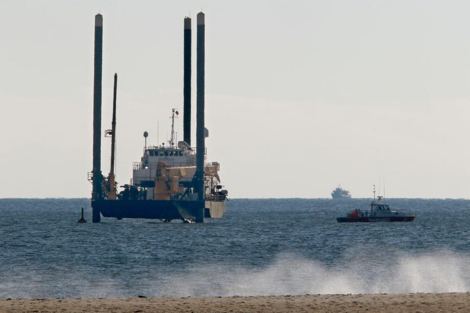 A rig sits over the site Wednesday, January 3, 2024, where the Susan Rose sank in November off Point Pleasant Beach.