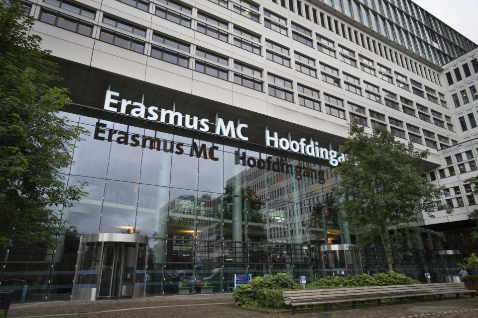 Exterior view of the Erasmus Medical Centrum in downtown Rotterdam, Netherlands, Friday, Sept. 29, 2023. Police in the Netherlands said a lone gunman wearing a bulletproof vest opened fire in an apartment and a hospital in the Dutch port city of Rotterdam, killing three people, including a 14-year-old girl. (AP Photo/Peter Dejong)