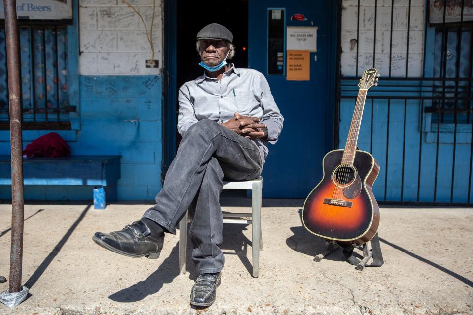 Jimmy "Duck" Holmes is photographed at the Blue Front Café in Bentonia, Miss., Tuesday, Sept. 29, 2020.
