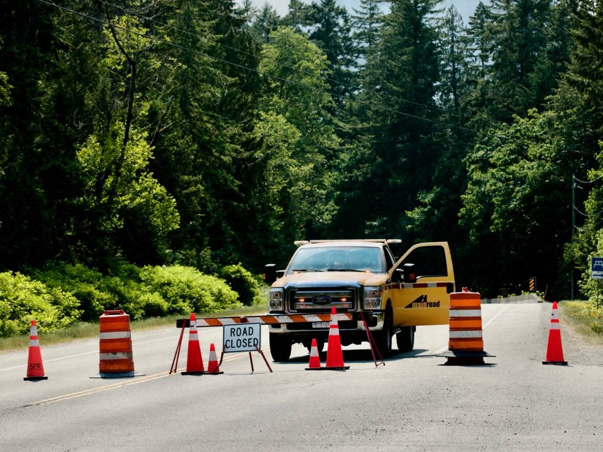 Highway 4 on Vancouver Island outside Port Alberni has been closed since Tuesday, June 6, 2023, due to a wildfire burning nearby. (Mike McArthur/CBC - image credit)