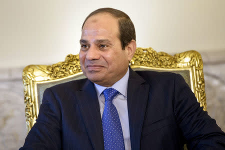 FILE PHOTO: Egypt's President Abdel Fattah al-Sisi sits before a meeting with U.S. Secretary of State John Kerry (unseen) at the presidential palace in Cairo August 2, 2015. REUTERS/Brendan Smialowski/Pool/File Photo