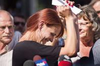 <p>Three years after her husband Tim Bosma mysteriously vanished, Sharlene Bosma celebrated outside a Hamilton courtroom in June when she heard the guilty verdicts for Dellen Millard and Mark Smich. The pair were found guilty of first-degree murder in the Ontario man’s death and sentenced to 25 years in prison, but both have appealed the decision. Photo from The Canadian Press</p>