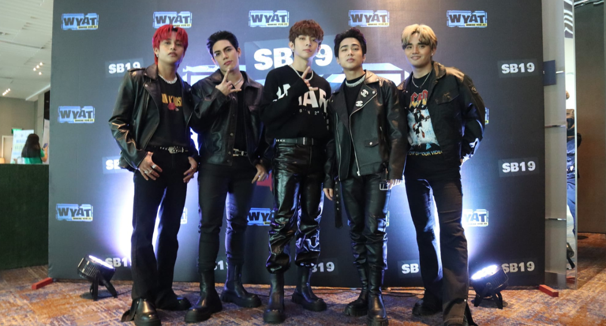 P-pop group SB19 at a media conference in the Philippines for their single 