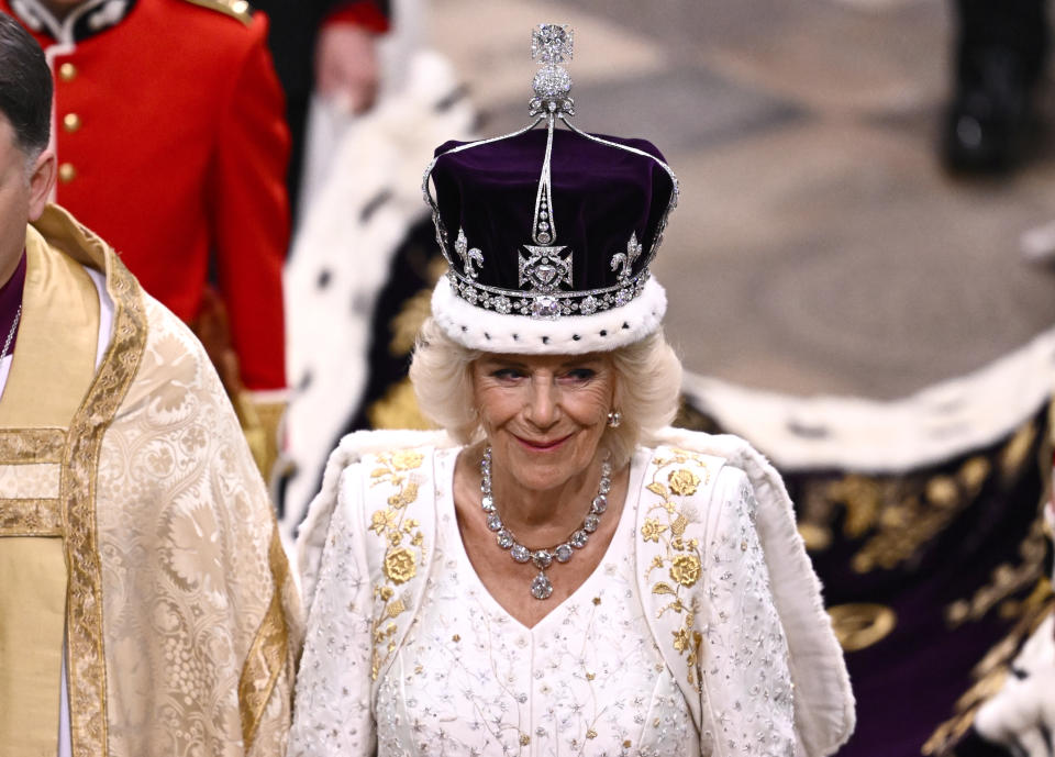 Queen Camilla's necklace proved to be filled with historic significance. (Photo: Gareth Cattermole/Getty Images)