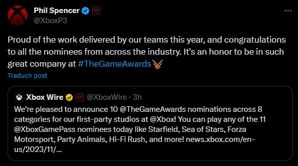 Phil Spencer, orgulloso de Xbox tras nominaciones a The Game Awards 2023
