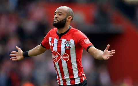 Southampton's Nathan Redmond celebrates scoring the first goal during the Premier League match at St Mary's Stadium - Credit: &nbsp;Adam Davy/PA