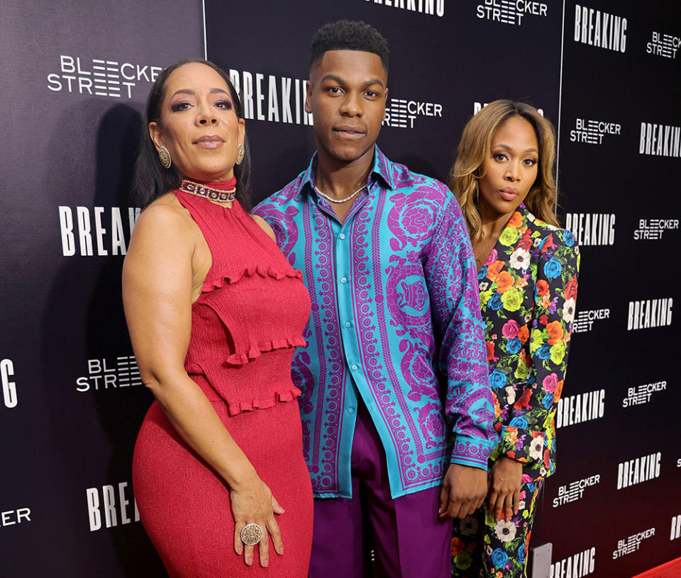 (L-R) Selenis Leyva, John Boyega, and Nicole Beharie attend the Los Angeles Special Screening of "BREAKING" at The London West Hollywood at Beverly Hills on August 24, 2022 in West Hollywood, California.