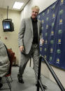 Larry Bird leaves the stage after announcing that he is stepping down as president of the Indiana Pacers at a news conference by the NBA basketball team in Indianapolis, Wednesday, June 27, 2012. Donnie Walsh was named as president and Kevin Pritchard as general manager. (AP Photo/Michael Conroy)