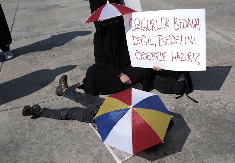 Protest against official coronavirus disease (COVID-19)-related mandates, including vaccinations, tests and masks, in Istanbul