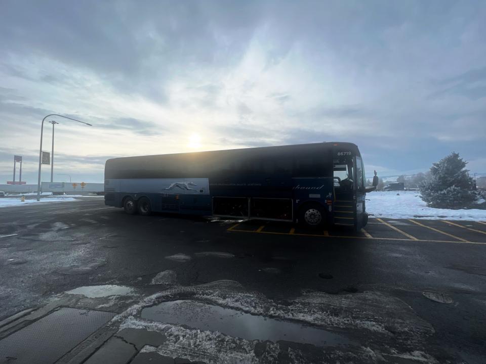 greyhound bus parked in parking lot