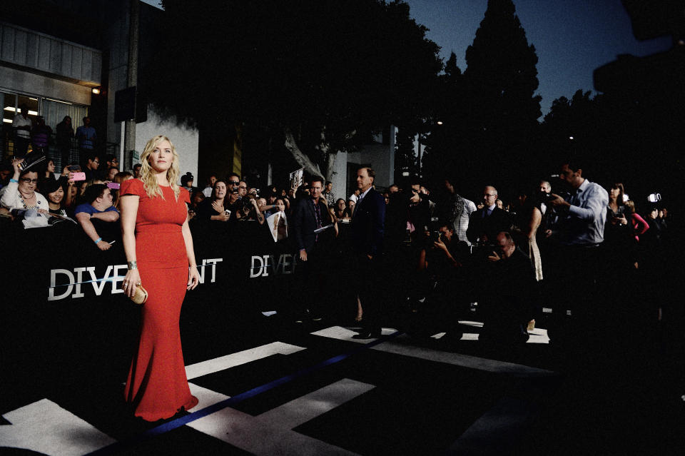 LOS ANGELES, CA - MARCH 18:  (EDITORS NOTE: This image was processed using digital filters)  Actress Kate Winslet attends Summit Entertainment's 'Divergent' Premiere at Regency Bruin Theatre on March 18, 2014 in Los Angeles, California.  (Photo by Jason Kempin/Getty Images)