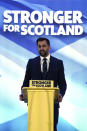 Newly elected Scottish National Party leader Humza Yousaf speaks after being announced new SNP leader, at Murrayfield Stadium, in Edinburgh, Scotland, Monday, March 27, 2023. Scotland’s governing Scottish National Party elected Yousaf as its new leader on Monday after a bruising five-week contest that exposed deep fractures within the pro-independence movement. The 37-year-old son of South Asian immigrants is set to become the first person of color to serve as Scotland’s first minister. (Andrew Milligan/PA via AP)