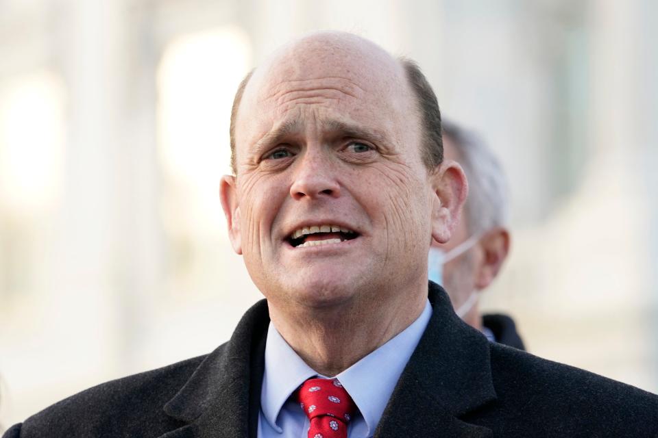 In this Monday, Dec. 21, 2020, file photo, U.S. Rep. Tom Reed, R-N.Y., speaks to the media on Capitol Hill in Washington.