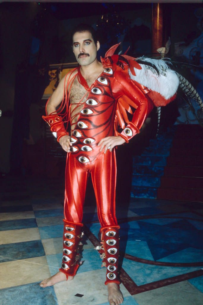 Freddie Mercury in costume on the set of Queen's