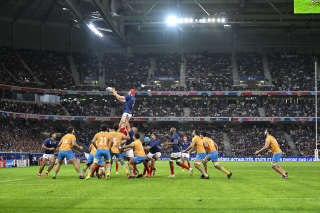 Les Bleus face à l’Uruguay, le 14 septembre 2023, pour leur deuxième match des poules de la Coupe du monde de rugby. . PHOTO VICTOR JOLY/DPPI/AFP