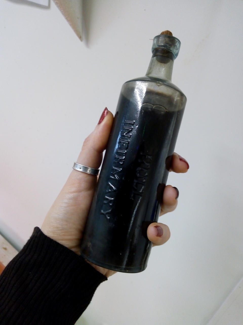 One item, which has been sent away for testing, is a sealed blue bottle marked 'Hull Infirmary', which contains a mysterious brown liquid inside it.