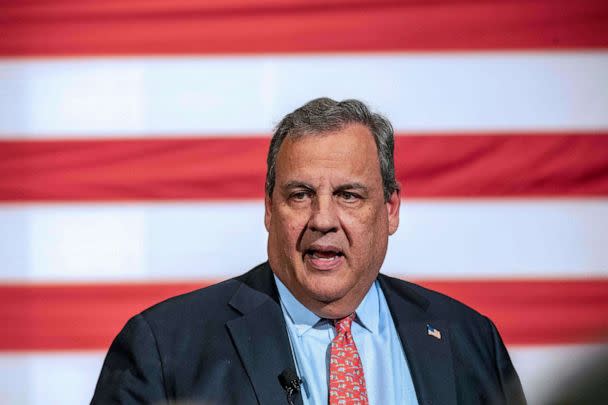 PHOTO: Former New Jersey Governor Chris Christie speaks during a New Hampshire Town Hall at Saint Anselm College in Goffstown, N. H., on June 6, 2023. (Joseph Prezioso/AFP via Getty Images)