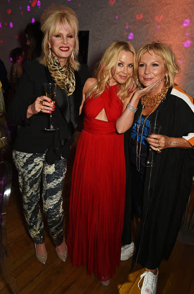 Kylie Minogue had a blast as she danced the night away with Jennifer Saunders and Joanna Lumley. 