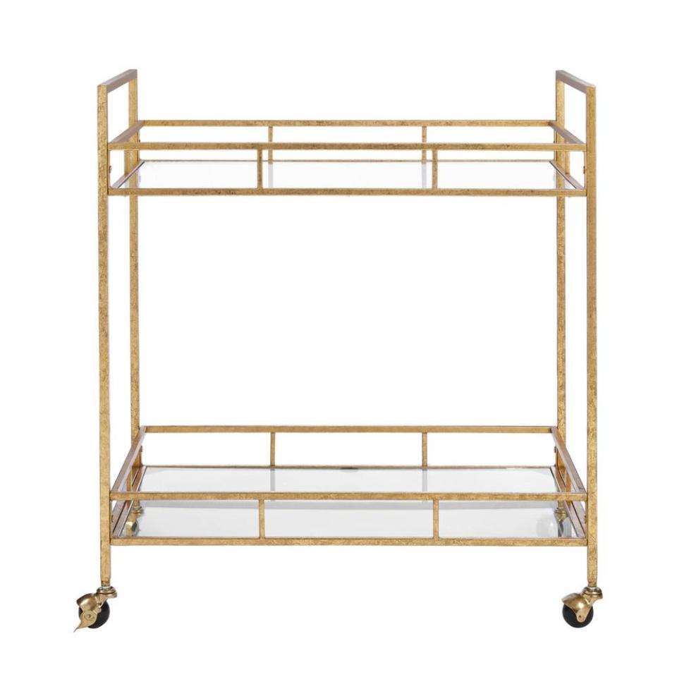 Home Decorators Collection Gold Leaf Metal and Glass Rolling Bar Cart