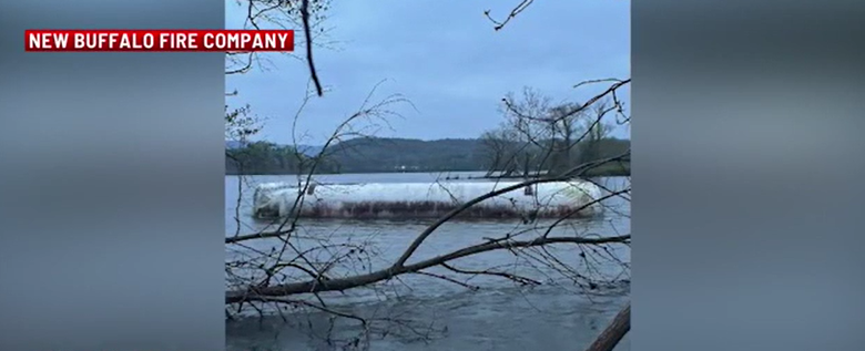 Propane Cylinder stuck in river, photo via New Buffalo Fire Company