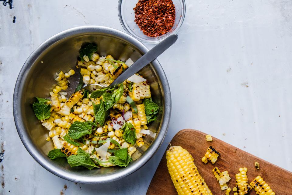 Corn Salad with Hazelnuts, Pecorino, and Mint
