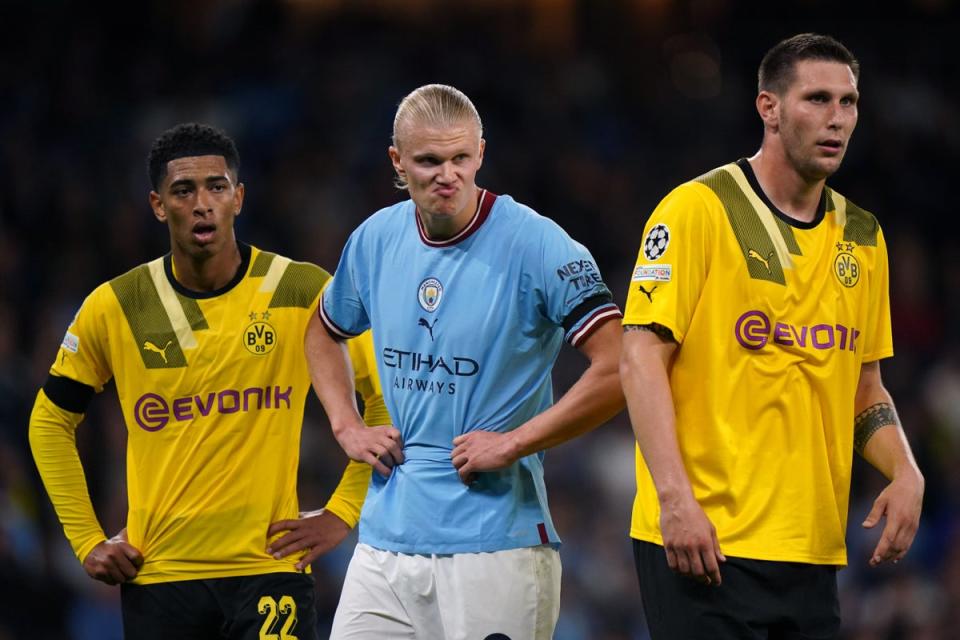 Erling Haaland (centre) faces old club Borussia Dortmund this week (Tim Goode/PA) (PA Wire)