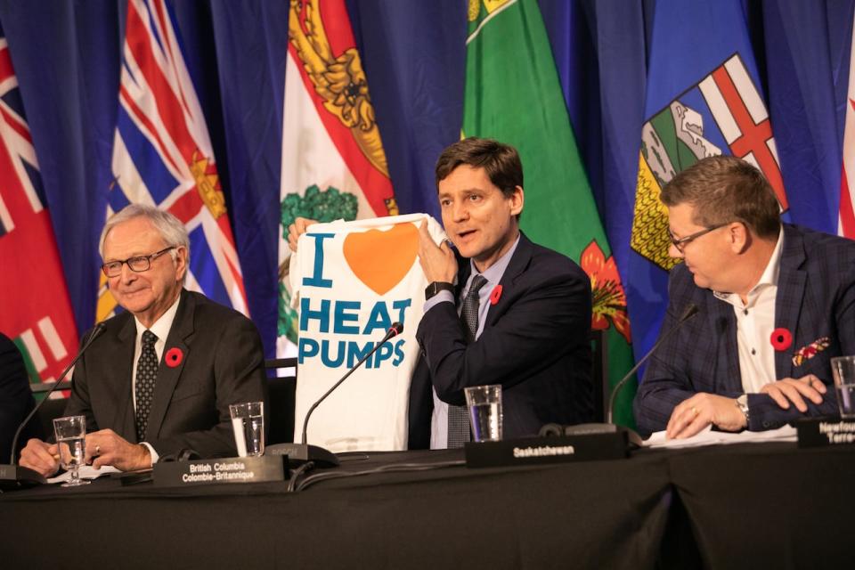 David Eby, premier of British Columbia, speaks during a press conference at the meeting of the Council of the Federation in Halifax on Monday, Nov. 6, 2023.