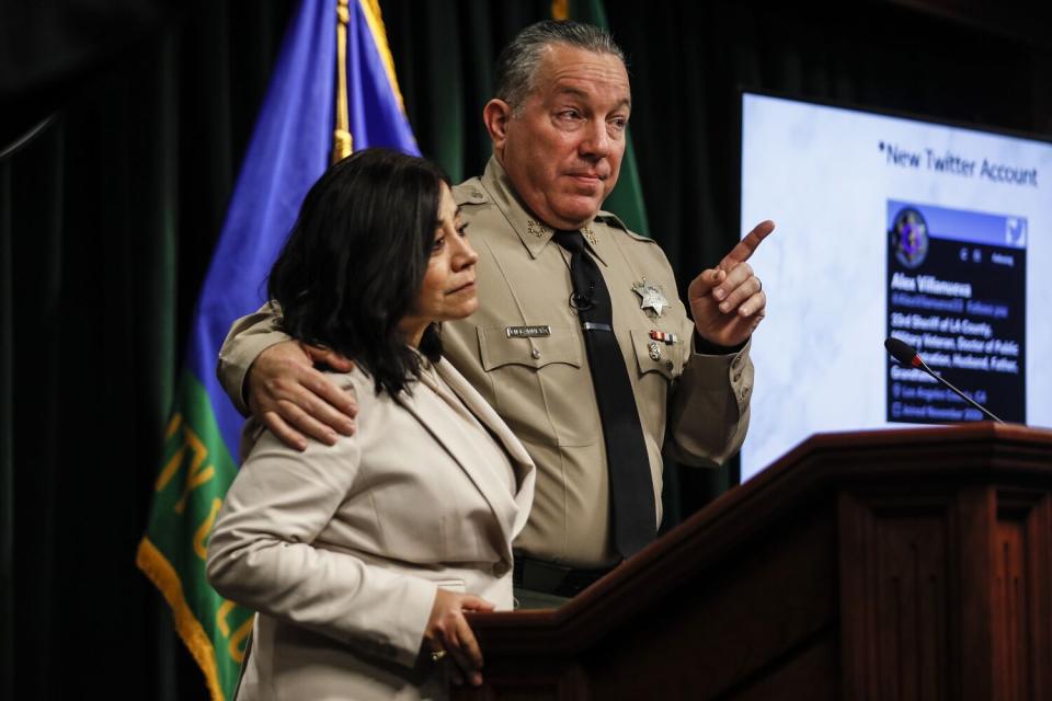 L.A. County Sheriff Alex Villanueva, with his wife at the Hall of Justice.