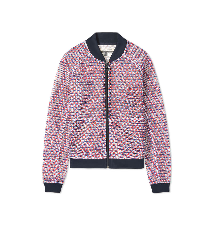 <p>Printed Mesh Jacket, $275, <a rel="nofollow noopener" href="https://www.torysport.com/printed-mesh-jacket/34890.html?cgid=clothing-shop-all&dwvar_34890_color=620&start=97" target="_blank" data-ylk="slk:torysport.com;elm:context_link;itc:0;sec:content-canvas" class="link ">torysport.com</a> </p>