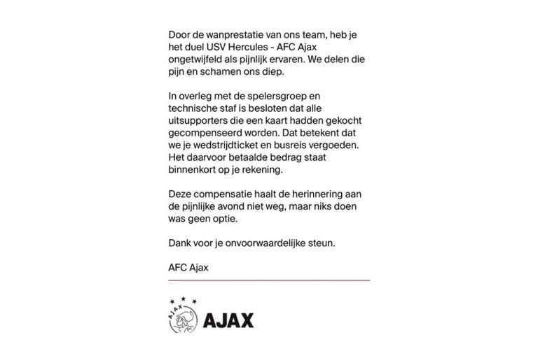El comunicado compartido por el Ajax tras la dura eliminación en la Copa de Campeones a manos de un equipo de tercera división