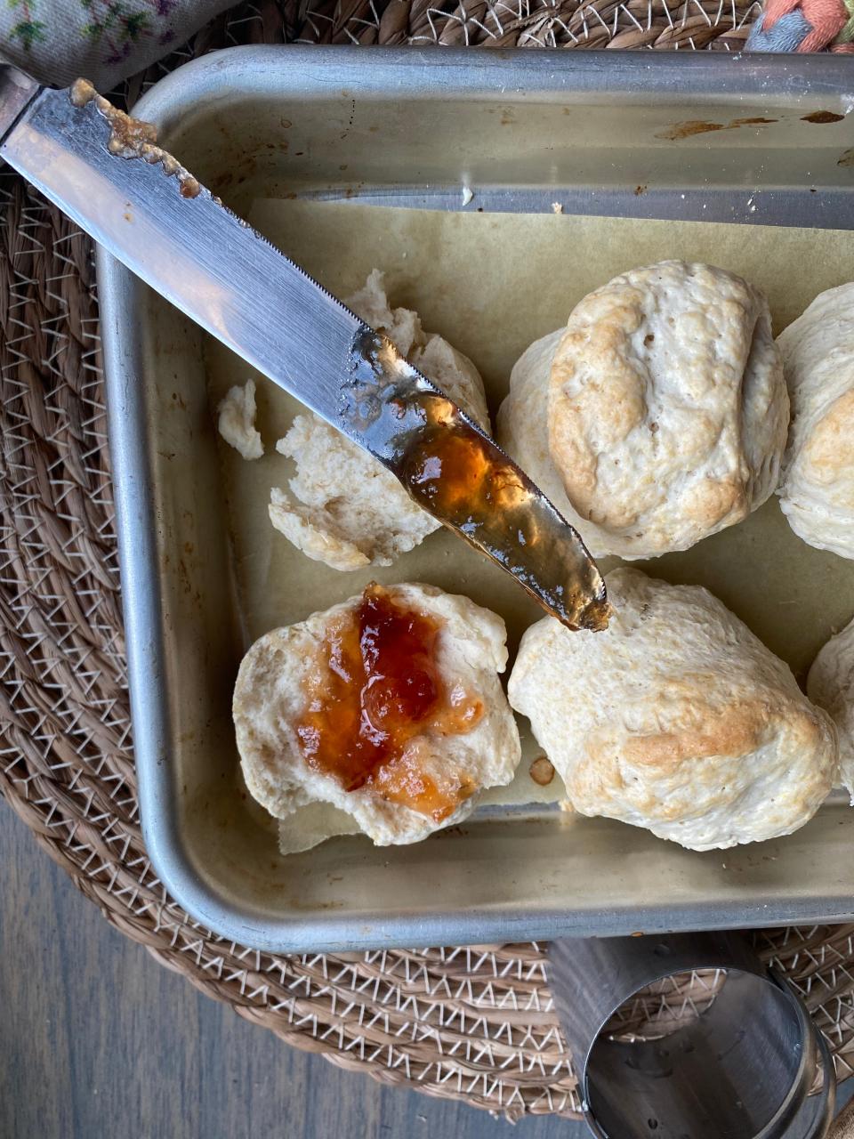 Cream biscuits can be especially good with an all-fruit preserve, or a drizzle of honey.