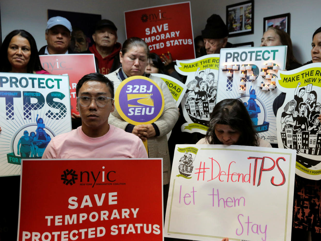 People protest the Trump administration ending Temporary Protected Status for people from El Salvador in New York City: REUTERS/Andrew Kelly