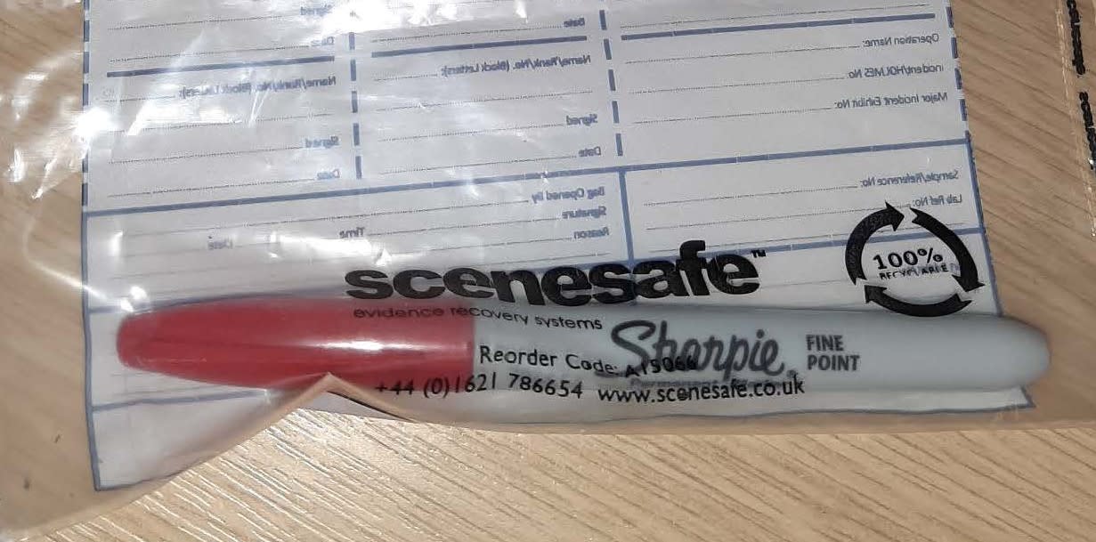 A Sharpie marker pen seized by Cambridgeshire Police after searching Lloyd Griffiths. (Cambridgeshire Police)