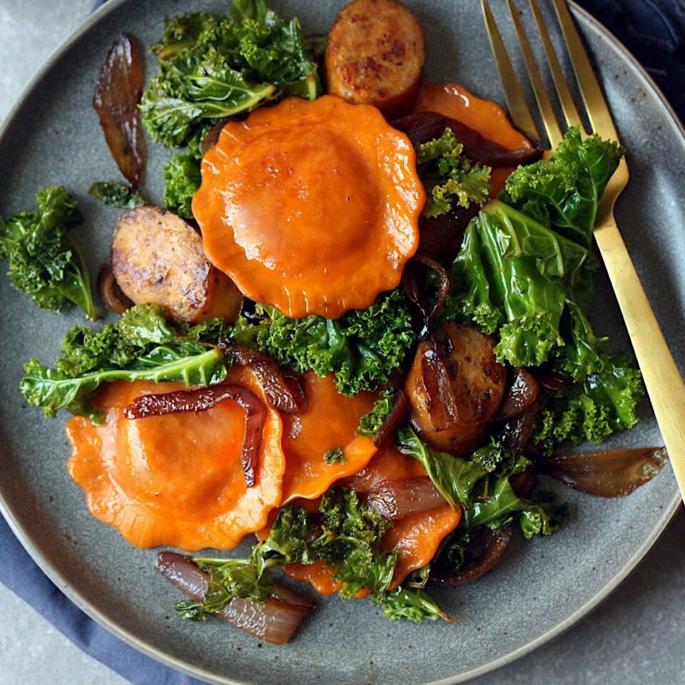 Butternut Squash Ravioli with Chicken Sausage &amp; Kale