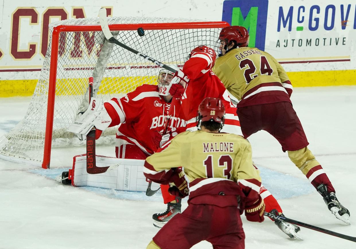 BC vs BU in January. (Barry Chin/The Boston Globe via Getty Images)