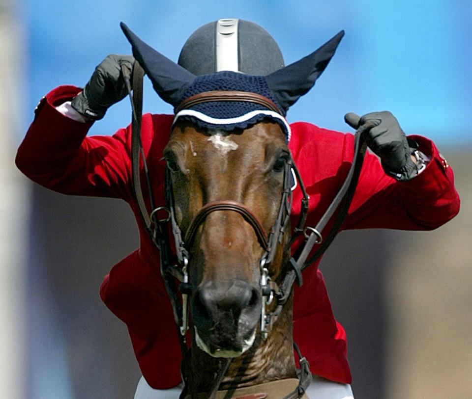 Federico Sztyrle rides a horse in the Athens Olympics