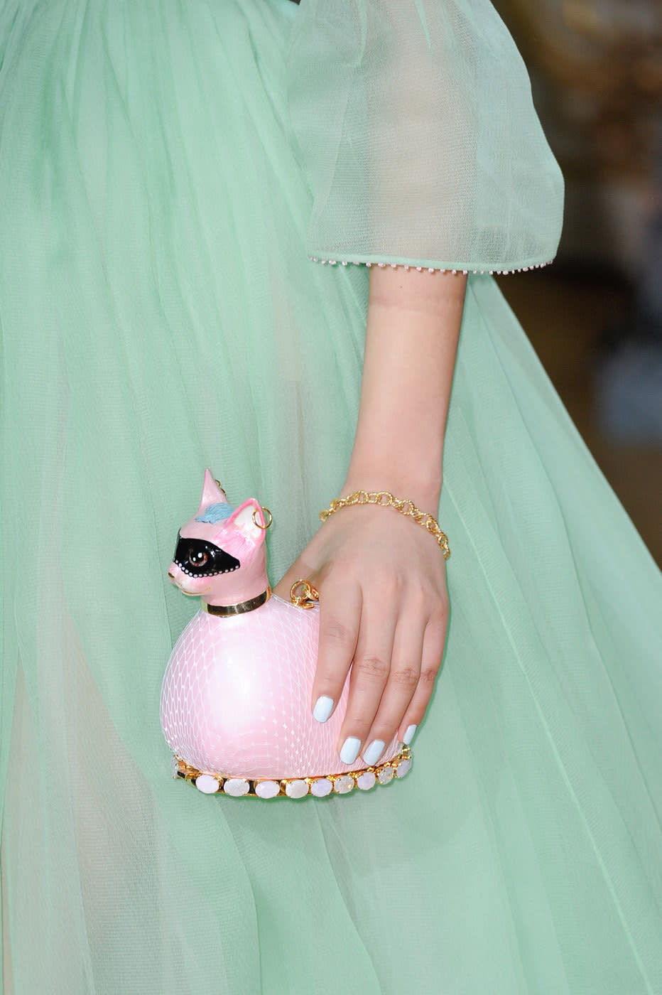 <p>When Hello Kitty isn’t enough, opt for a bejeweled pink sphinx as seen at Ulyanna Sergeenko. <i>Photos: Imaxtree</i> </p>