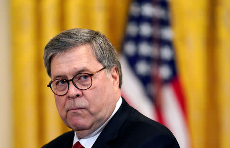 FILE PHOTO: U.S. Attorney General William Barr takes part in the "2019 Prison Reform Summit" in the East Room of the White House in Washington, U.S., April 1, 2019. REUTERS/Yuri Gripas