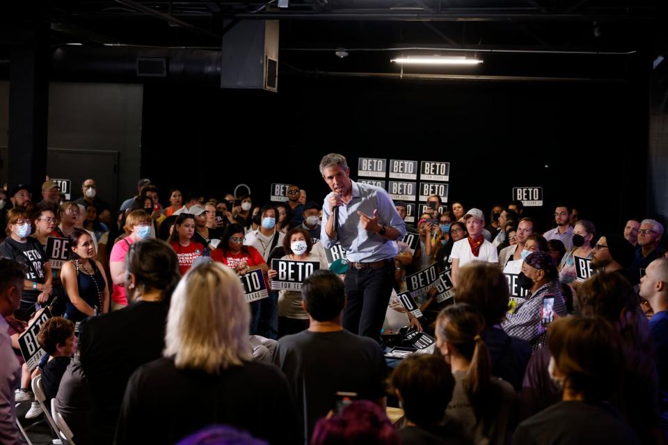 Beto O'Rourke kicks off his Drive for Texas campaign tour at the Lowbrow Palace, in El Paso, Texas, Tuesday, July 19, 2022. The tour involves a 49-day, 5,600-plus-mile statewide tour across the lone star state to meet with voters in hopes of defeating Gov. Greg Abbott in the Nov. 8, 2022 election. 