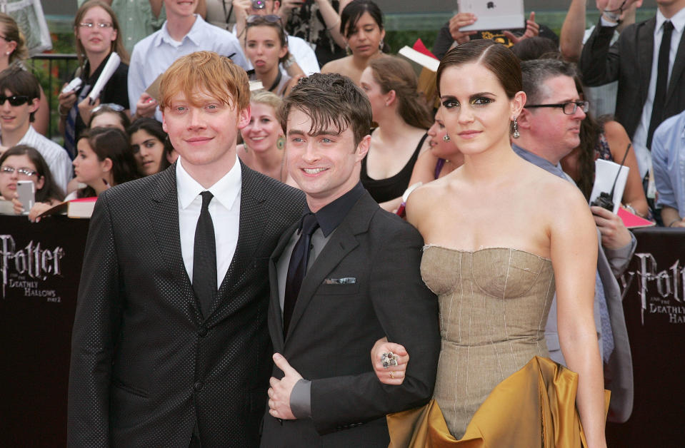 Rupert Grint, Daniel Radcliffe and Emma Watson at the premiere of Harry Potter and the Deathly Hallows - Part 2 in New York City.