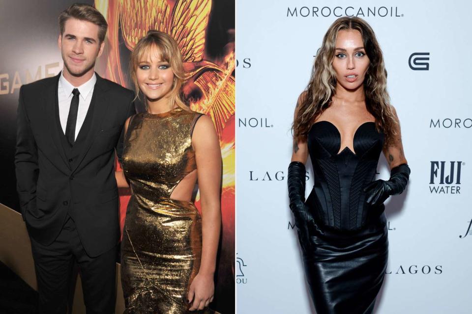 <p>Lester Cohen/WireImage; Stefanie Keenan/Getty</p> Liam Hemsworth and Jennifer Lawrence in 2012; Miley Cyrus in April 2023.