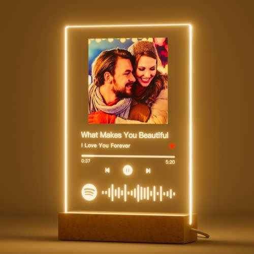 15) Personalized Acrylic Song with Photo - Customized Transparent Music Plaque - Custom Picture Album Cover Scannable Spotif Code Night Light - Customized Gifts for Lovers