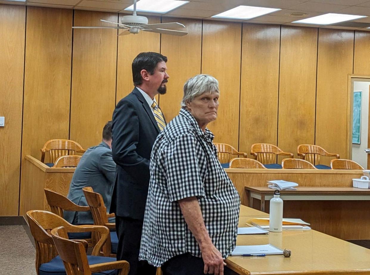 Steven Ray Douglas, right, stands in the 89th District Court during his punishment trial on Monday, May 5, 2023, for the 2018 death of Lorri Garst, 53. His defense attorney, Dustin Nimz, is to his left.
