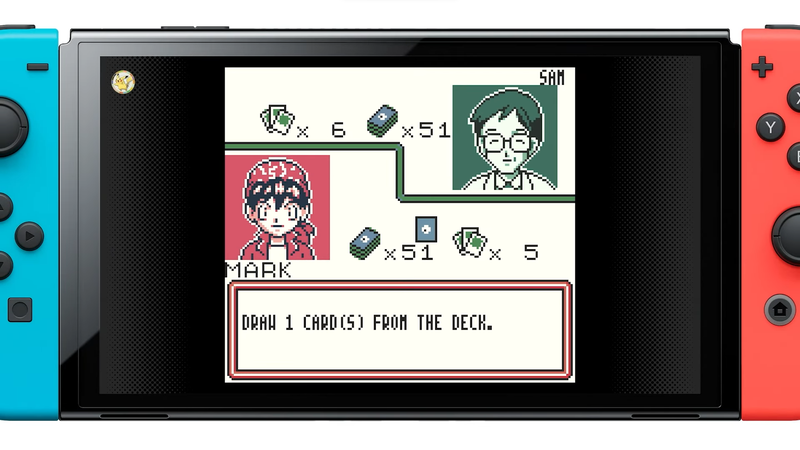 The Pokemon Trading Card Game is shown being played on a Switch.